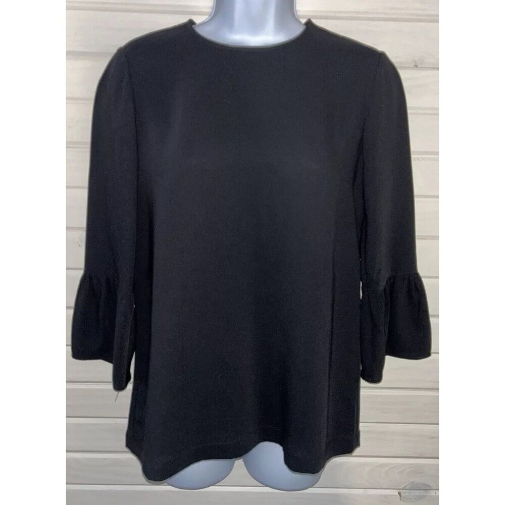 MADEWELL Sz XS Black 3/4 Bell Sleeve Crepe Top Shirt Blouse F6886 EUC